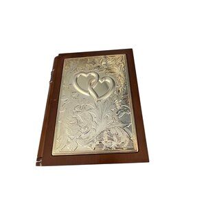Lenox Wood Photo Album Gold Tone Embossed Hearts Cover Wedding Memory Book 4x6